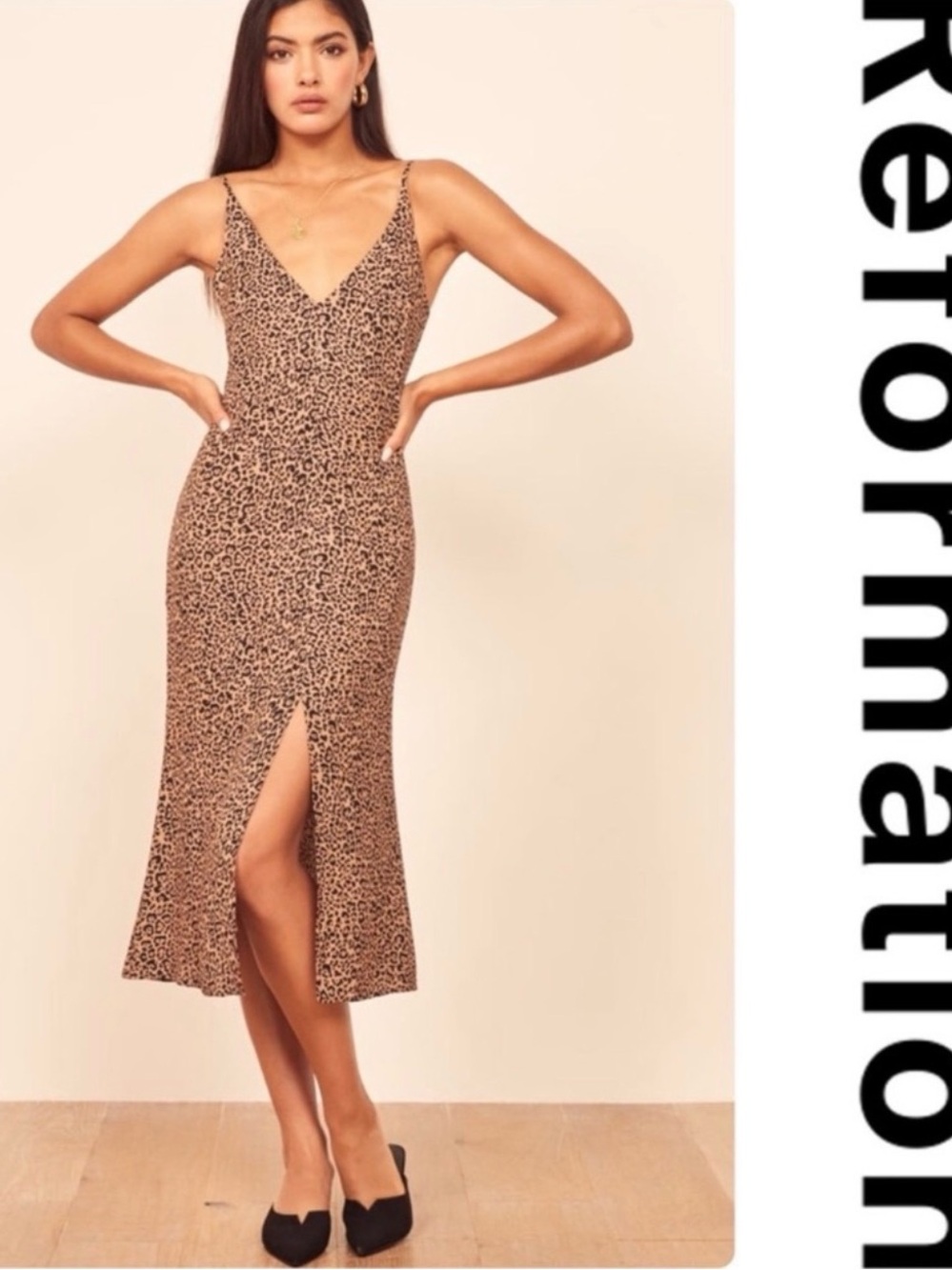 NWT Reformation Bates Leopard Print Slip Midi Dress in Brown